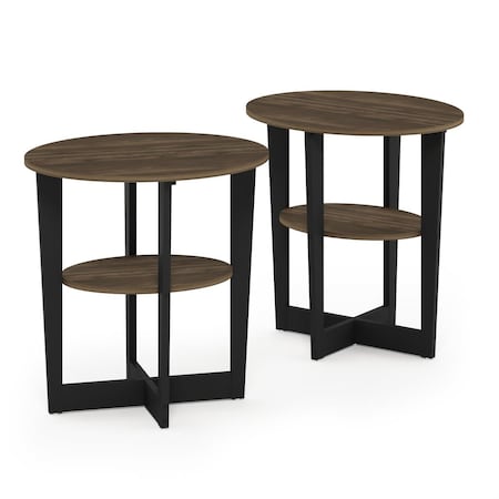 Furinno JAYA Oval End Table Set of Two Columbia Walnut & Black 215019CWNBK